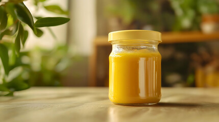 Yellow mustard sauce in a glass jar, a delicious and spice condiment dressing, natural and organic food ingredient for seasoning, fresh and savory flavor, perfect for gourmet cooking and healthy meal