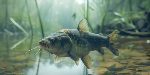 Wall Mural - Freshwater lake inhabited by catfish