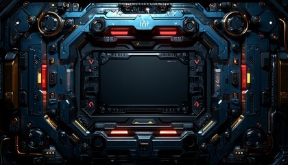 Futuristic Sci-Fi Panel with Glowing Red and Yellow Lights