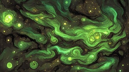 Wall Mural - Abstract Green Swirls with Gold Dust