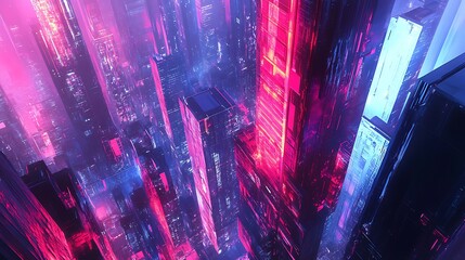 Poster - Neon Cityscape with Vibrant Skyscrapers