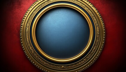 Poster - Ornate Gold Frame with Dark Blue Center Against Red Background