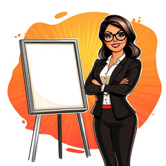 Wall Mural - business woman with blank presentation board, isolated transparent, png background