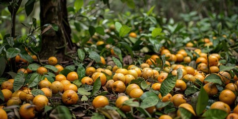 Wall Mural - Oranges freshly harvested from a Brazilian orchard ready to be supplied to the juice industry