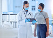 © Azee Jacobs/peopleimages.com - Healthcare, woman and doctor with tablet in consultation, hospital or clinic checkup. Digital test, results and patient with medical professional for pandemic protection for covid compliance or care