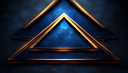 Canvas Print - Golden Triangles on a Blue Glowing Surface