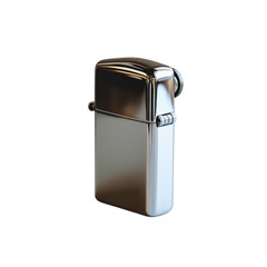 Isolated fire lighter object for a flame, showcasing a shiny metal tool designed for igniting gas, classic pocket accessory equipment in silver against a transparent background, burn, flammable