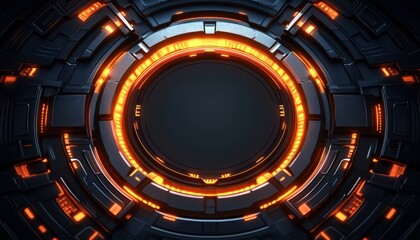 Poster - Futuristic Circular Interface with Glowing Orange Lights