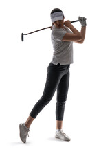 Poster - Silhouette of beautiful female golfer on white background