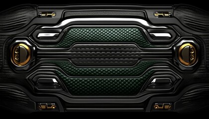 Poster - Black and Green Futuristic Panel with Gold Accents