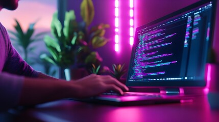 Wall Mural - focused developer in modern coding environment crafting efficient web solutions