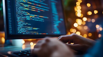 Wall Mural - focused developer coding in a sleek modern workspace with efficient web development tools