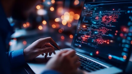 Wall Mural - futuristic developer efficiently deploys website on cloud platform with sleek tech devices