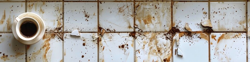 Sticker - Fragmented Coffee Mug on Kitchen Flooring