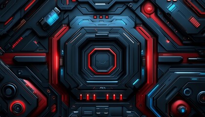 Poster - Futuristic Tech Panel with Red and Blue Lights