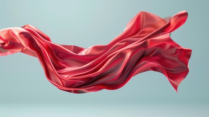 Wall Mural - Smooth, flowing, red fabric against a white background.