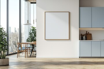 Poster Mockup in Kitchen Interior with White Wall created with Generative AI