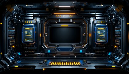 Poster - Futuristic Spaceship Interior with Control Panels and Large Display Screen