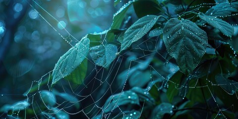 Canvas Print - Nature Leaves with Spider Web