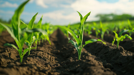 Young green sprout emerging from soil, symbolizing growth and new beginnings.