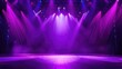 © sablengjago - Purple stage lights with spotlights casting beams of light on a dark empty stage.