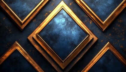 Wall Mural - Abstract Geometric Pattern with Gold Frames and Blue Background