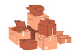 © Torontotokio - Cartoon cardboard boxes. Stacked cargo boxes pile, warehouse box stack flat vector illustration. Delivery or moving containers on white