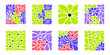 © Torontotokio - Abstract floral design shapes. Blooming flowers square, contemporary square shaped design elements flat vector illustration set. Modern flowers silhouettes