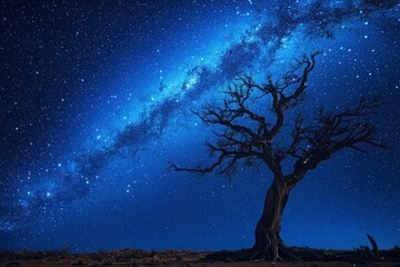 A stunning natural spectacle, often seen in remote areas with minimal light pollution, where countless stars create a breathtaking celestial display against the deep blue night sky, ai