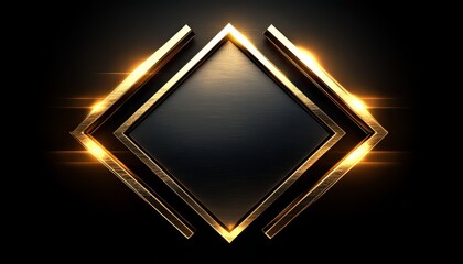 Wall Mural - Glowing Golden Diamond Frame on Black Background