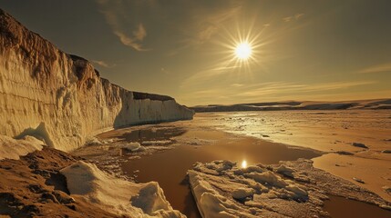 Poster - The melting glaciers of the Arctic showcase the stark effects of global warming with reflections in the surrounding waters. Generative AI
