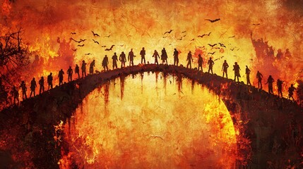 Fire  Bridge  People  Silhouette  Apocalypse  Destruction  Danger  Hell  Inferno  Burning  Disaster   Dark   Scary   Horror   Scary   Gloomy   Evil   