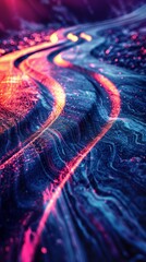 Wall Mural - Abstract Neon Light Trails on a Dark Road at Night with Vibrant Colors and Dynamic Patterns