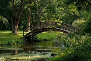 Sticker - Wooden Footbridge over Tranquil Pond