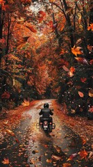 Sticker - Autumn Forest Motorcycle Ride