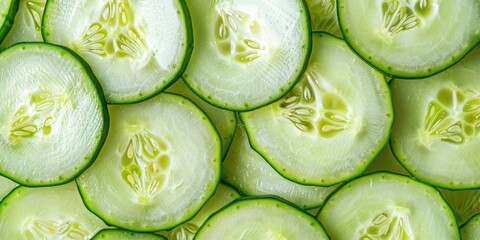 Wall Mural - Cucumber slices for homemade face toner or beauty mask Natural skin and hair treatment spa recipe Top view