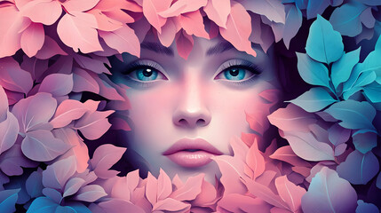 Poster - Woman's Eyes Gaze Through Colorful Leaves - Celebrating Equality