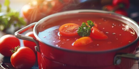 Canvas Print - Tomato and Cream Blend with Potatoes in a Cooking Pot