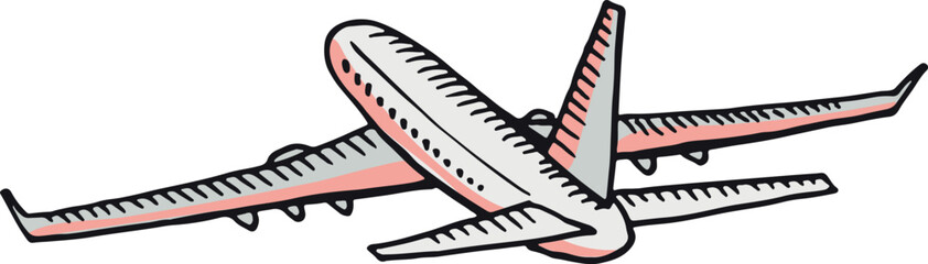 Poster - Airplane departure color sketch. Travel hand drawn icon