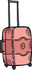 Canvas Print - Wheeled suitcase sketch. Color baggage. Luggage icon