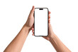 © Pornprasit Panada - Hand using smartphone with blank screen isolated on white background. Concepts for business finance, Concept technology, Concept product advertising and Concept marketing. Image high quality for your