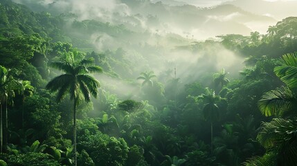 Rainforest with mist wallpaper