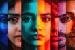 © Анатолий Сав - Faces of diverse individuals are visually separated by a barrier, highlighting themes of division and bias with vibrant contrasts. Generative AI
