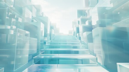 Poster - A transparent long staircase leading upward to heaven