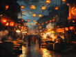 © Lyric - Vibrant Asian Street Market at Night with Colorful Lanterns and Food Stalls
