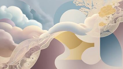 Poster - Dreamy Abstract Cloudscape: A whimsical blend of pastel hues, ethereal clouds, and playful shapes for projects that need a touch of magic and imagination. 