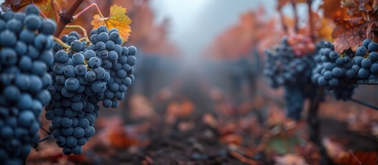 Ripe Grapes Hanging from a Vine in a Vineyard