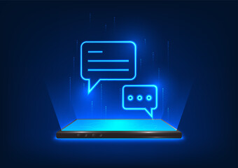 Sticker - Smartphone technology, mobile phones projected chat messages, showing communication via the internet network that is sending message to recipients via mobile application. Illustration, vector, poster