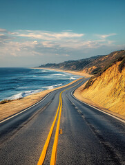 A winding coastal road along the ocean