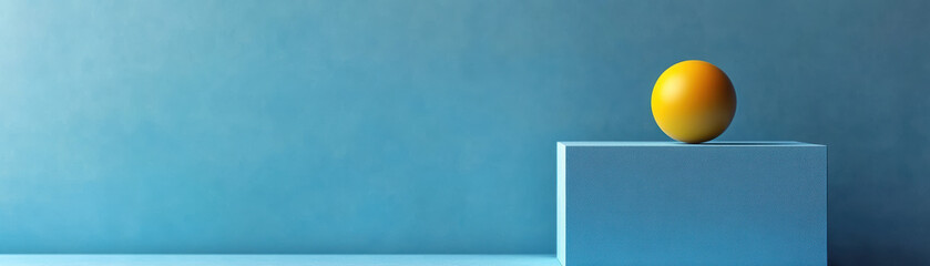 Wall Mural - minimalist composition of a yellow sphere on a blue pastel pedestal against a blue background. abstr